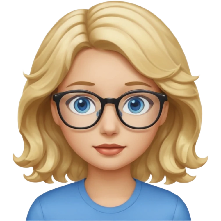 Wavy Blonde hair girl with blue eyes and glasses emoji