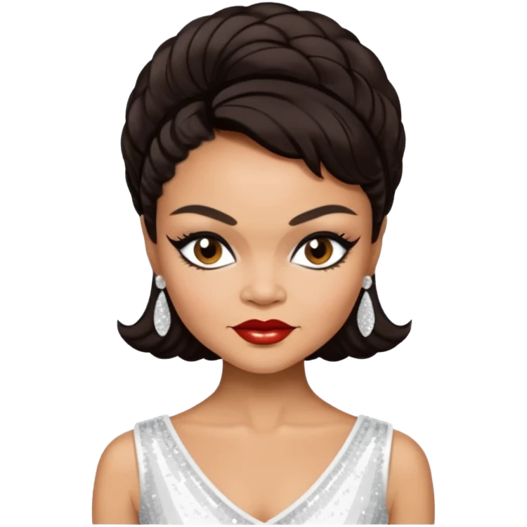 Eartha Kitt with dark brown hair, white sequin outfit emoji
