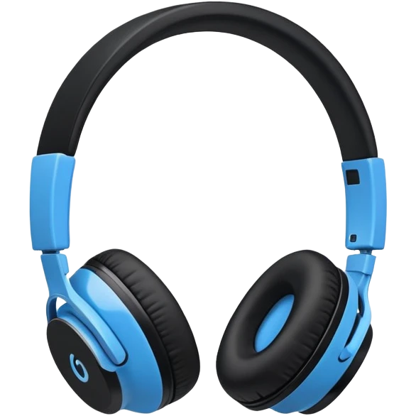 Black and blue and white headphones as seen from a side view profile wireless emoji