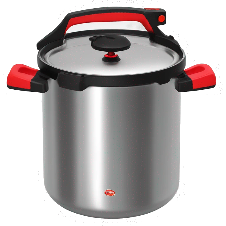 Stainless steel pressure pot, with black gights, lid with 3 clamps, red line on the black knob emoji