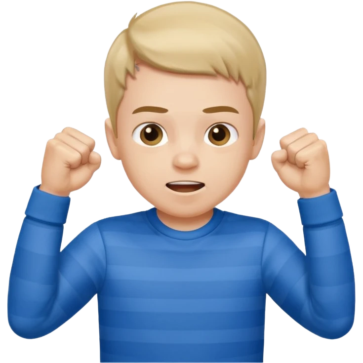 A boy with stripes across his cheeks, raising his fists in excitement. emoji