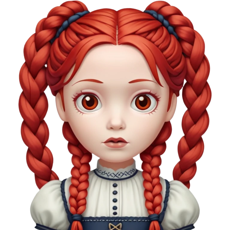 Scary doll with red hair in braids emoji