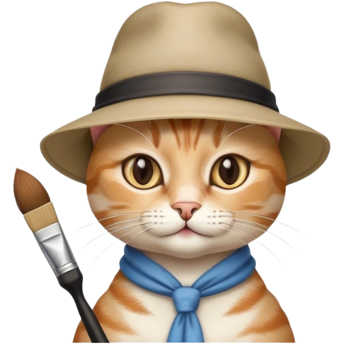 cat creative artist in a hat and with a brush emoji