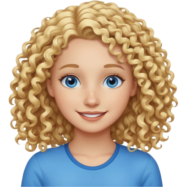 Friendly looking white girl with curly, blonde hair, blue eyes, and freckles. emoji