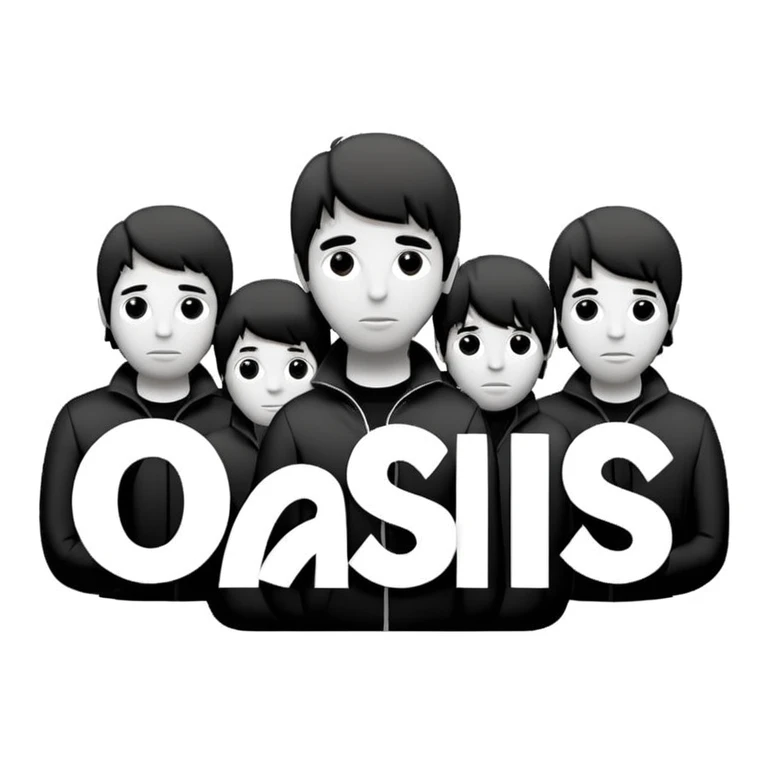 the original Oasis band logo, bold sans-serif lowercase letters, black and white, white background emoji