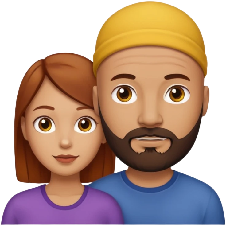 Couple. A bald man with dark brown beard and a girl with light skin. She has dark yellow brown auburn hair. emoji