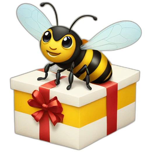 a bee with a christmas gift emoji