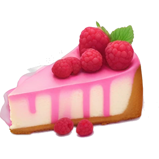 pink cheesecake with white icing and a raspberry on top emoji