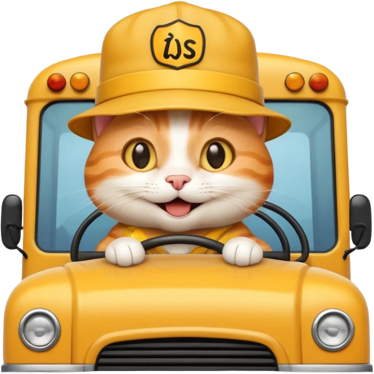 happy cat driving a school bus emoji