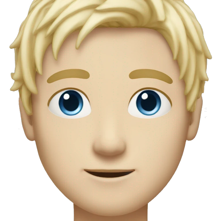 white man with clear skin with fringe down blonde hair style blue eyes and  emoji