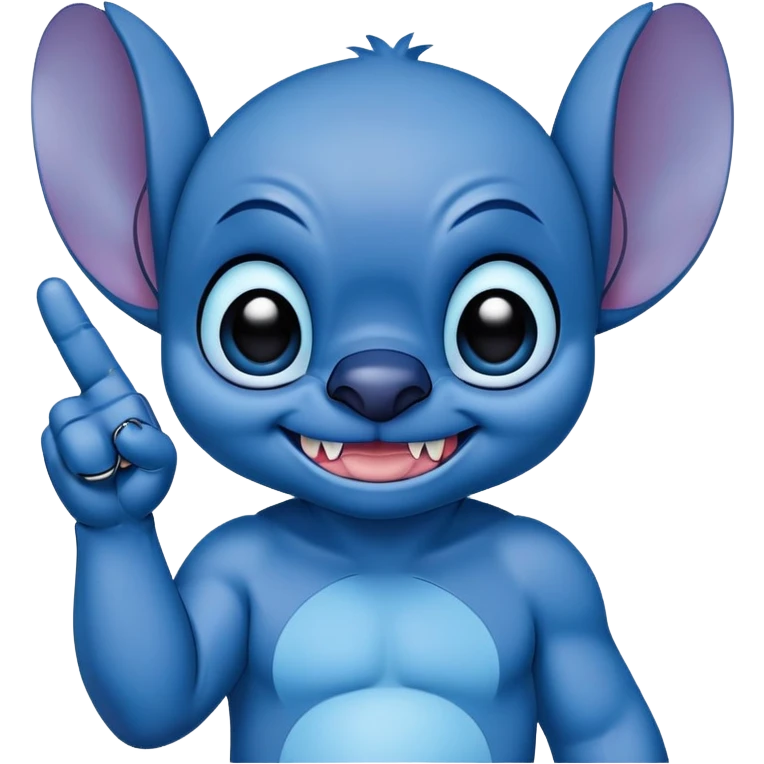 Stitch holding up a middle finger emoji