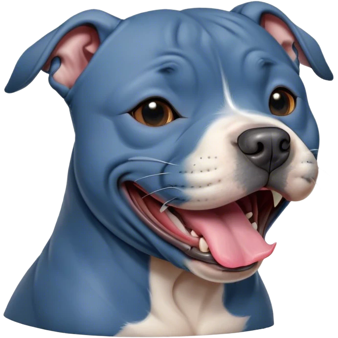 Cinematic Cute Yawning Blue Staffordshire Bull Terrier Portrait Emoji, Head tilted slightly with a dramatic, wide-open yawn, showcasing a smooth blue Fur with a refined texture, floppy ears slightly drooping, round dark eyes barely open in drowsy contentment, Simplified yet irresistibly adorable features, highly detailed, glowing with a soft, cozy glow, high shine, relaxed yet expressive, stylized with a touch of whimsy, bright and endearing, soft glowing outline, capturing the essence of a sleepy yet affectionate guardian, so drowsy it feels like it could stretch right out of the screen and curl up for a nap! emoji