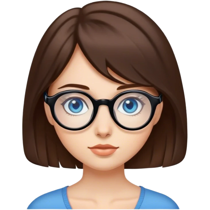 girl with medium-length brown hair, fair skin and blue eyes in black rounded glasses emoji