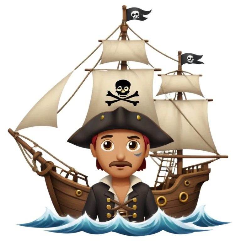 pirate with eye sailing a ship in strom sea background emoji