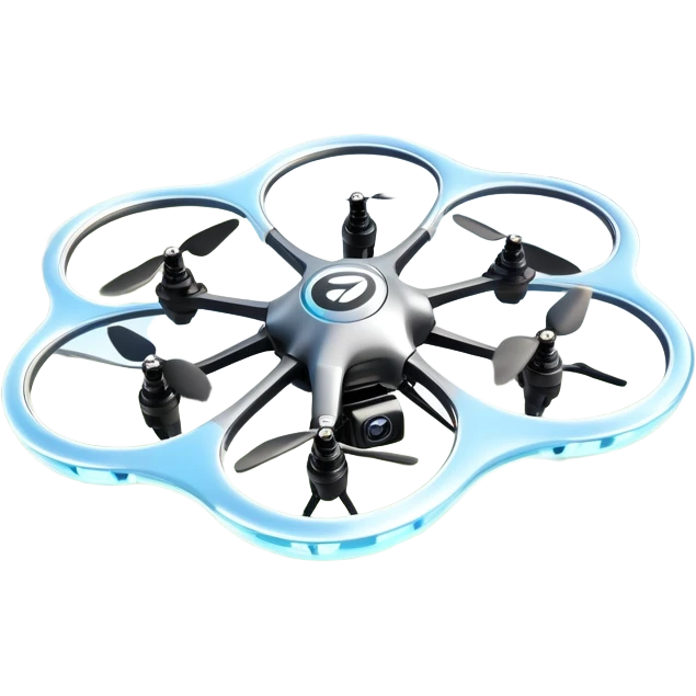An icon showing a racing quadcopter drone in the foreground, flying at high speed through a course filled with obstacles and checkpoints. Other drones zoom in the background over a dynamic landscape. Transparent background highlights the thrill and precision of drone racing. emoji