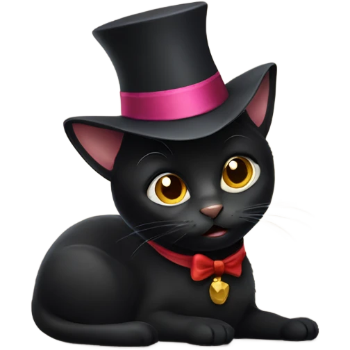 Black cat wearing silly hat emoji
