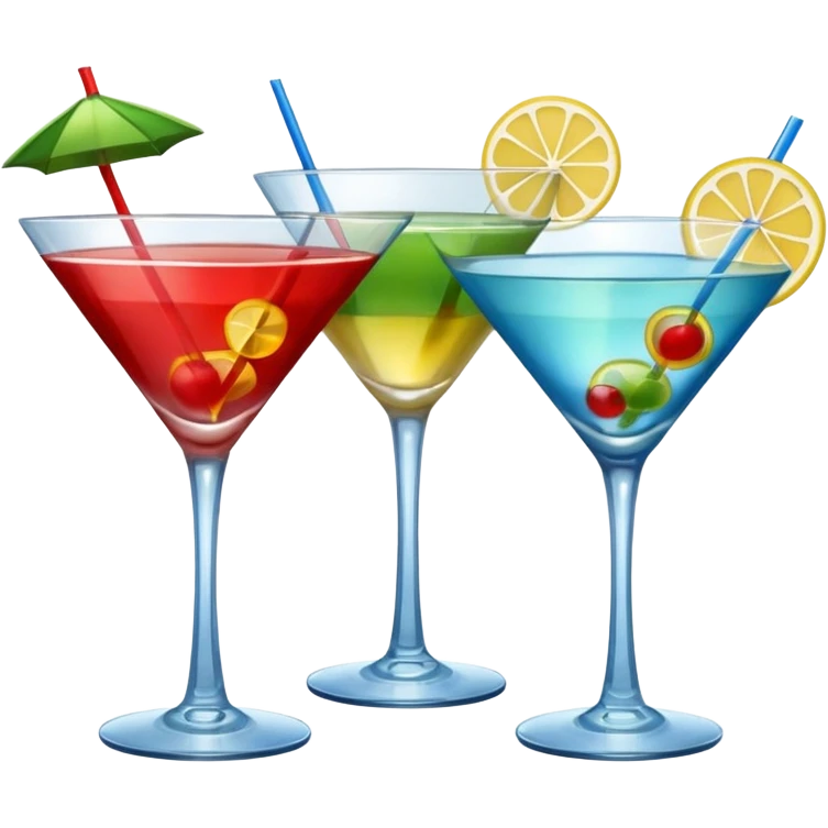 Create an two emoji of red and yellow cocktail, cheers with blue and green cocktail, no tube just cocktail in glass emoji