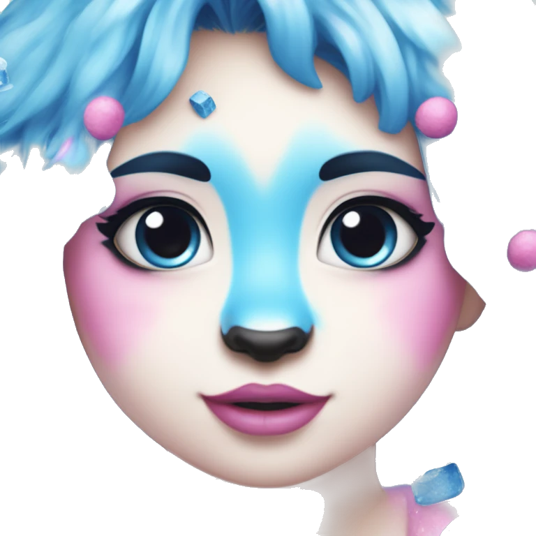 A blue panda eating blue colored ice with pink and blue sprinkles and blue and pink hair with blue make up ￼ emoji