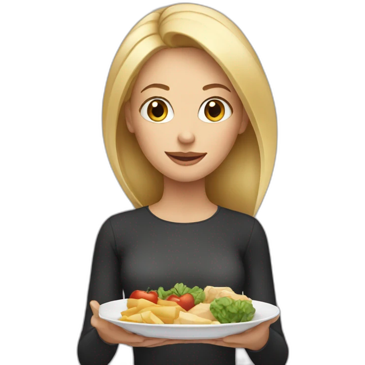 blonde woman holding a plate with food emoji