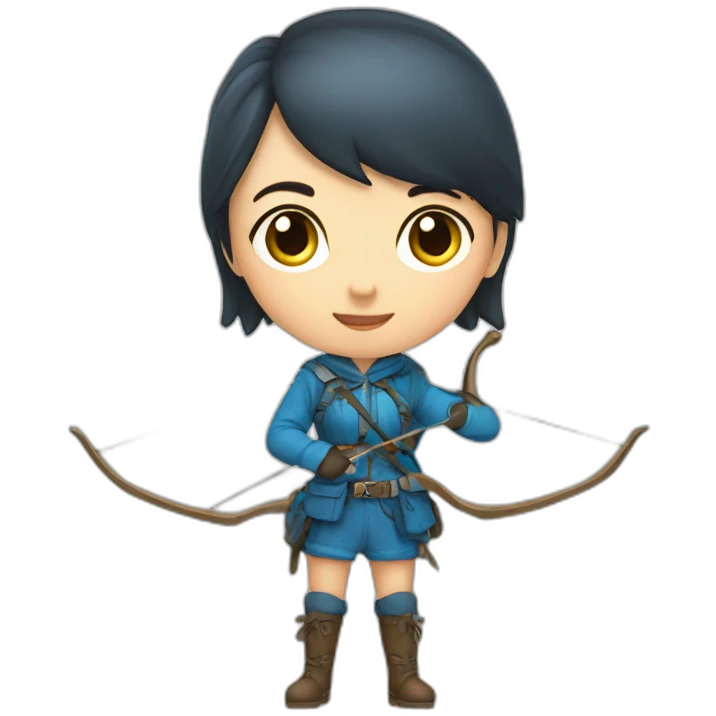 a girl hunter with a bow, blue emoji