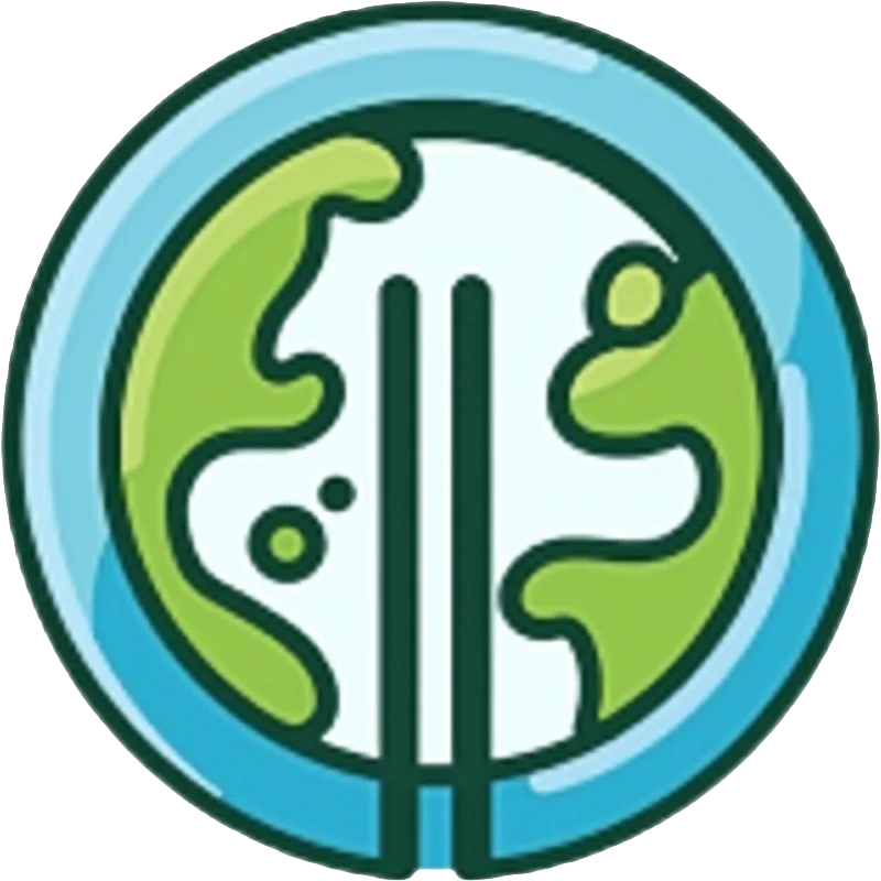 Minimalist circular logo with a barcode transitioning into a globe, representing ethical consumerism and sustainable supply chain. Green and blue gradient colors, modern and professional design. emoji