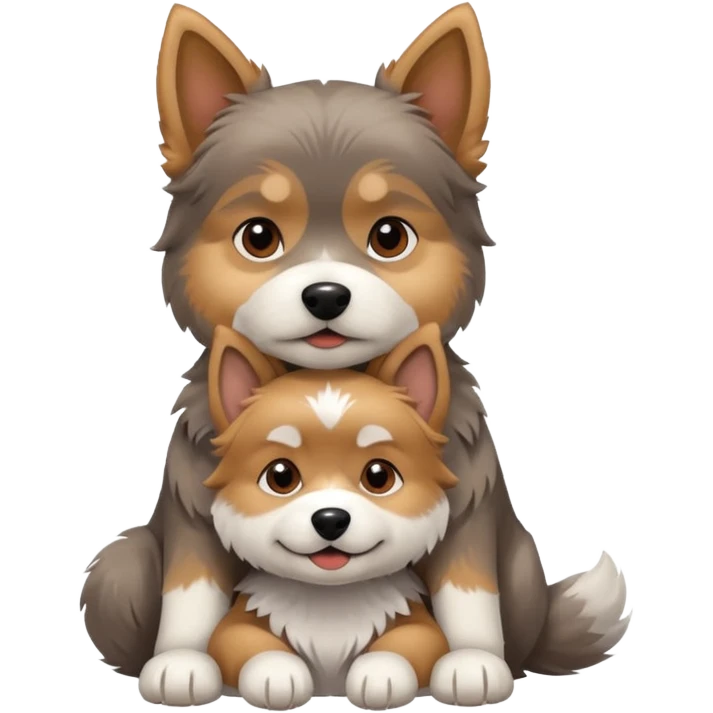 Smal Old yorkie hugging a big husky dog emoji
