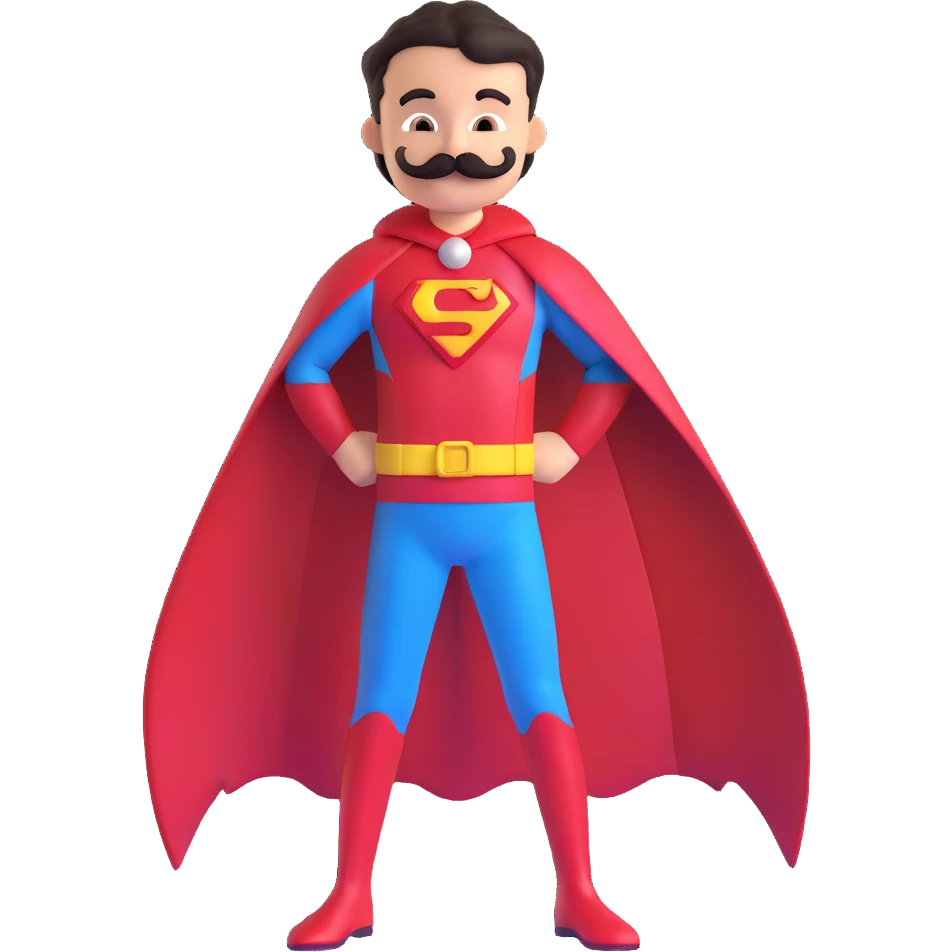 kid superhero with handlebar mustache, mustache-themed costume, young sidekick emoji
