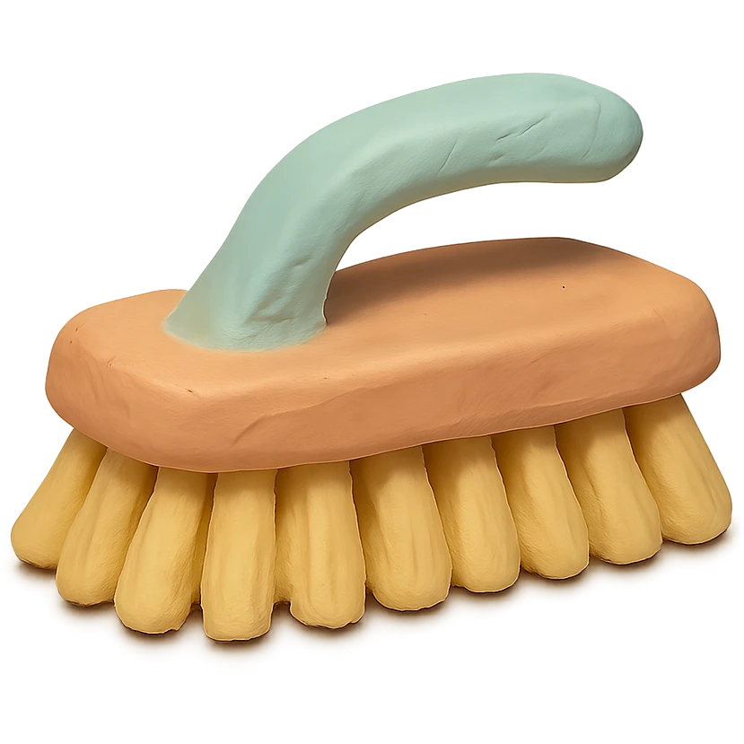 cleaning brush in claymation style, pastel colors, visible fingerprints emoji