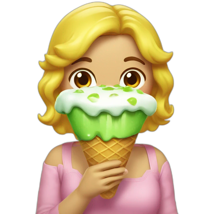 chica pelo verde comiendo helado  emoji