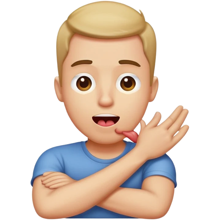 Personen with arms crossed holding his neck sticking his tounge out emoji