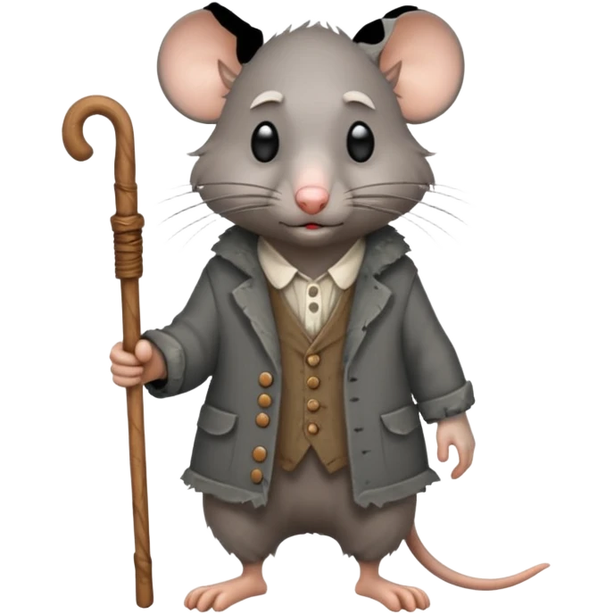 Old rat walking with old clothes and a cane  emoji