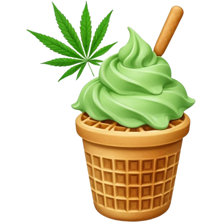 gelato in a waffle cup with cannabis leaf emoji