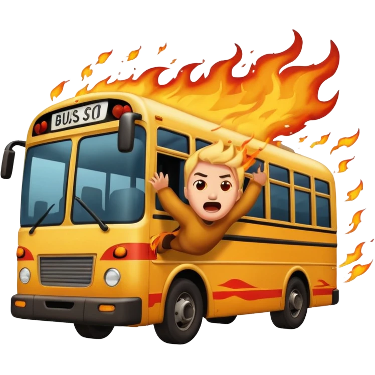 Bus running person over on fire emoji