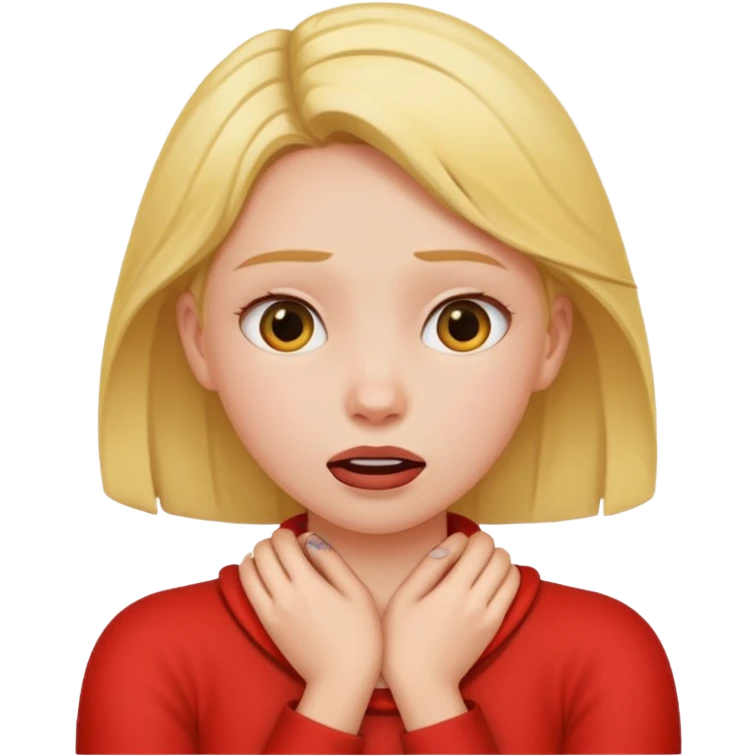 Girl with her arms around their neck chocking emoji