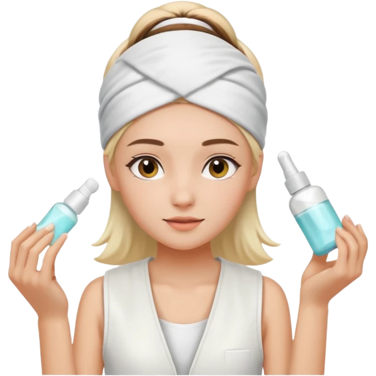Clean girl aesthetic emoticons, apply skincare products, headband, glowing skin, white vest, soft lighting emoji