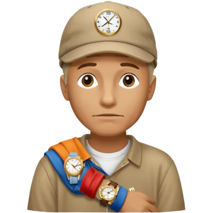 Poor homelass man with a rolex and a coinbase support shirt and cap emoji