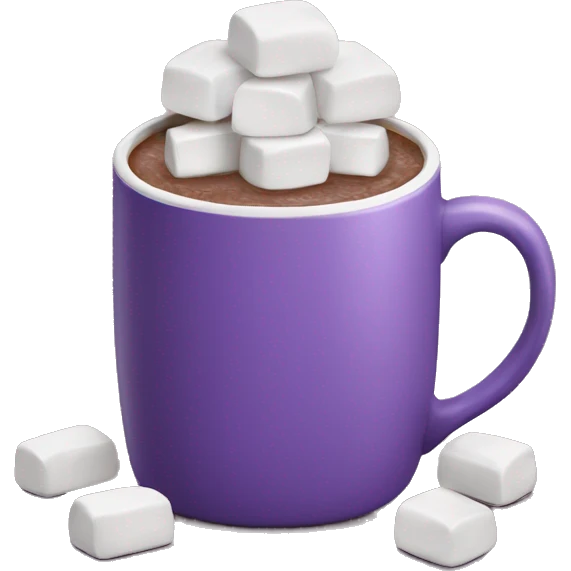 Purple mug of hot chocolate with marshmallows emoji