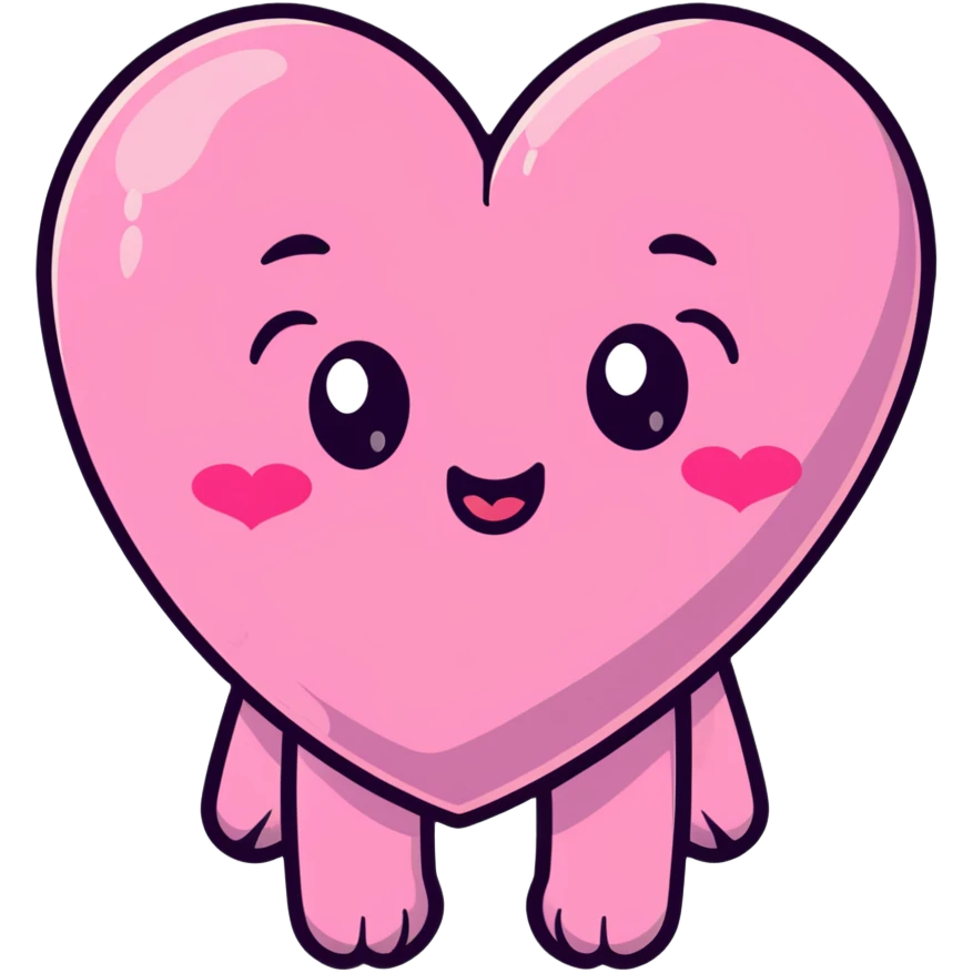 An adorable pink heart character with eyes and a smiling mouth, where the top heart lobes are plump and shaped like butt cheeks emoji