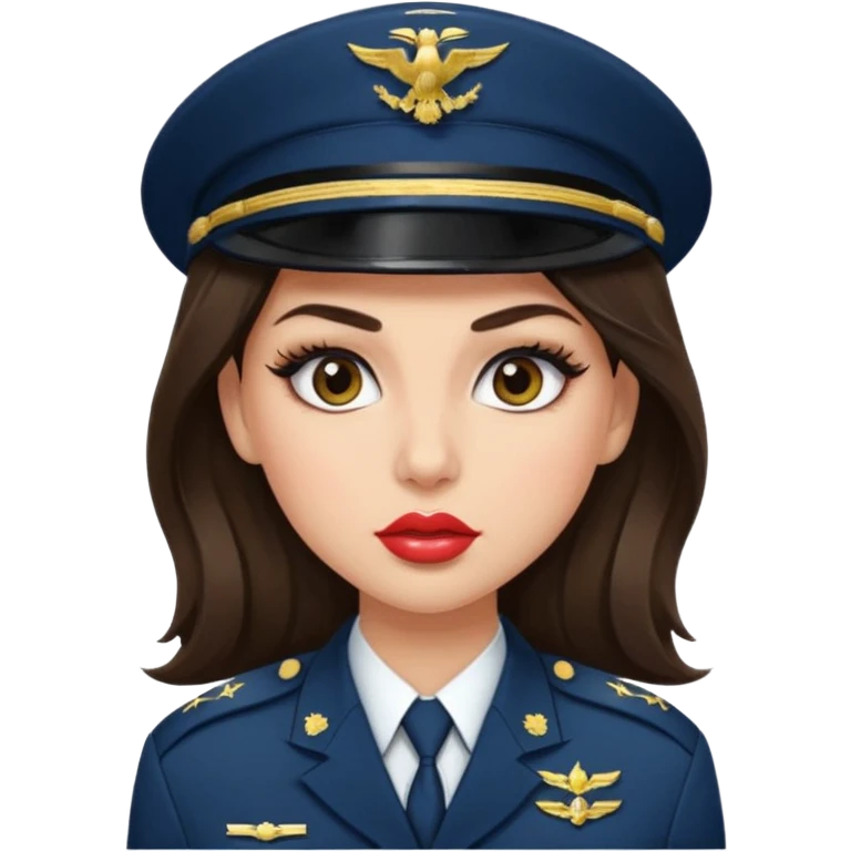 Emoji of a brunette girl in the military with big eyelashes, big lips with gloss, and a sassy face  emoji