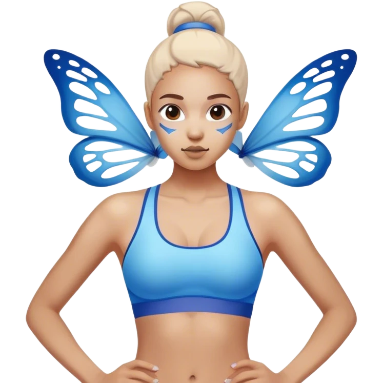 Gradient blue sports bra, revealing butterfly bone shadows emoji