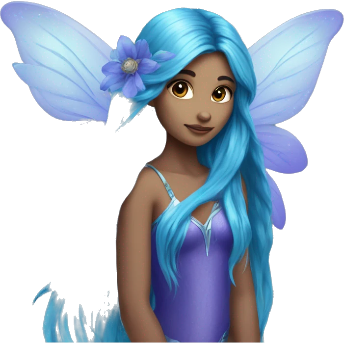 Beautiful,blue flower, fairy, blue, turqoise, silver, purple, long hair, big wings emoji