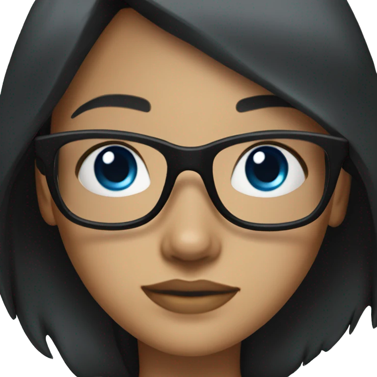A girl with long, straight, black hair and blue eyes with black glasses and light skin emoji