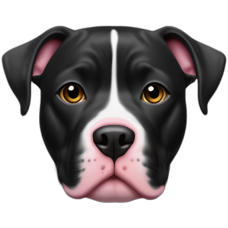 Black pitbull with pink mark on upper nose, with a thin white line from nose to forehead emoji