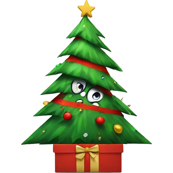 Angry Christmas tree attacking a present emoji