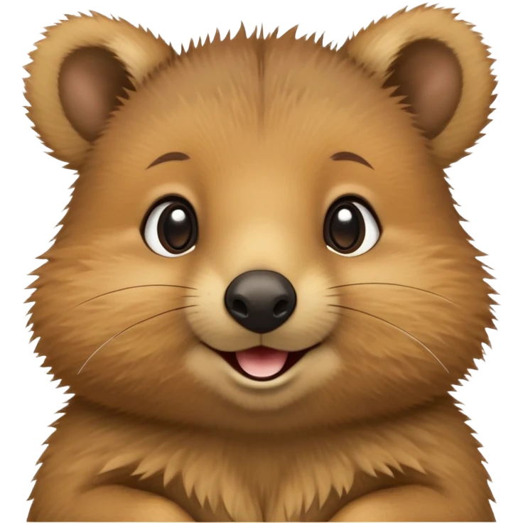 cinematic-quokka-realistic-full-body-standing on its hind legs hunched over-emoji,-small-round-frame-balanced-on-tiny-strong-hind-legs,giant fluffy cheeks large smile-fluffy-brown-fur-radiating-a-warm-softness,-big-round-eyes-filled-with-joy-and-innocence,-tiny-clawed-paws-held-close-to-chest,-cheerful-smile-exuding-endearing-happiness,-simplified-yet-realistic-focused-features,-highly-detailed,-glowing-with-a-sunny-warmth emoji