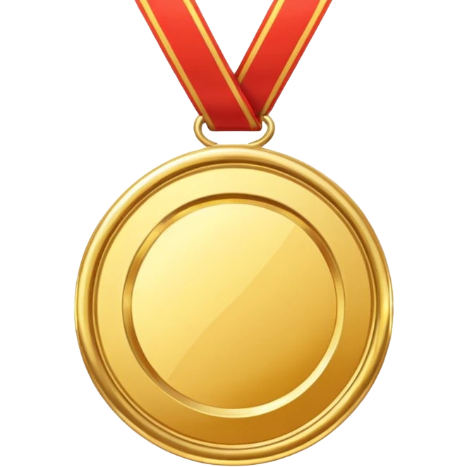 JUST THE CIRCLE  golden medal with a glossy finish, central empty space,  emoji