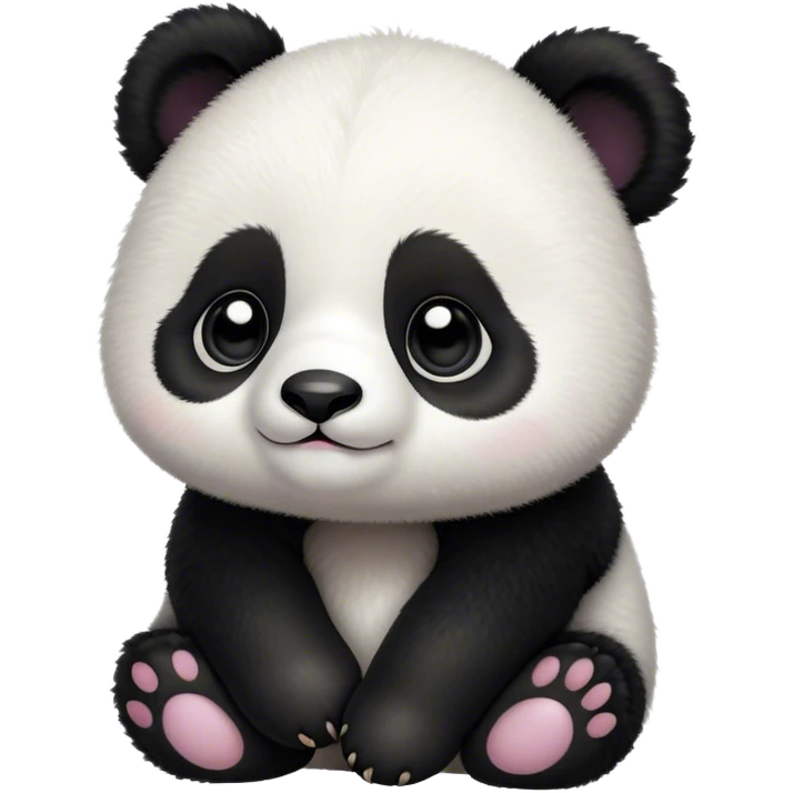 Cinematic Noble Baby Panda Portrait Emoji, Poised and regal, with a tiny, adorable build and a soft, fuzzy Fur of black and white, deep-set soulful gentle eyes, Simplified yet sharp and sophisticated features, highly detailed, glowing with a soft, dignified glow, high shine, intelligent and endearing, stylized with an air of miniature majesty, focused and attentive, soft glowing outline, capturing the essence of a watchful and confident little panda, so majestic it feels as though it could toddle out of the screen with effortless authority! emoji
