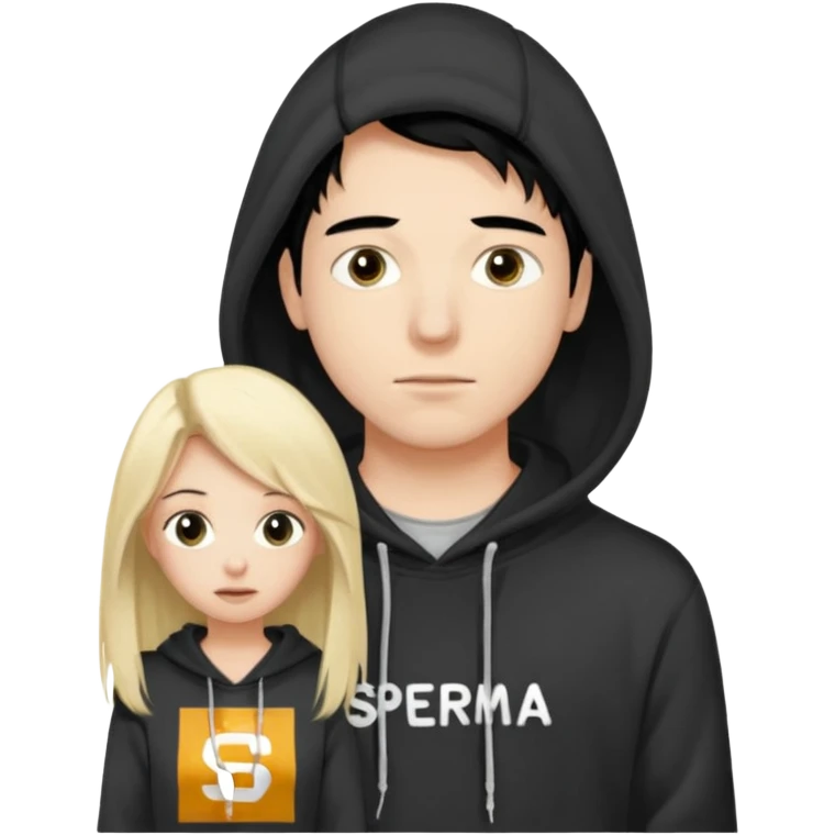 I want it to be this emote 🙍‍♂️
of a guy with black hair and a black sweatshirt with the word "sperma" written in white in the middle. Behind him, there's a pretty blonde with long hair, pulling the string on the first person's hoodie. The girl is wearing a gray sweatshirt. emoji