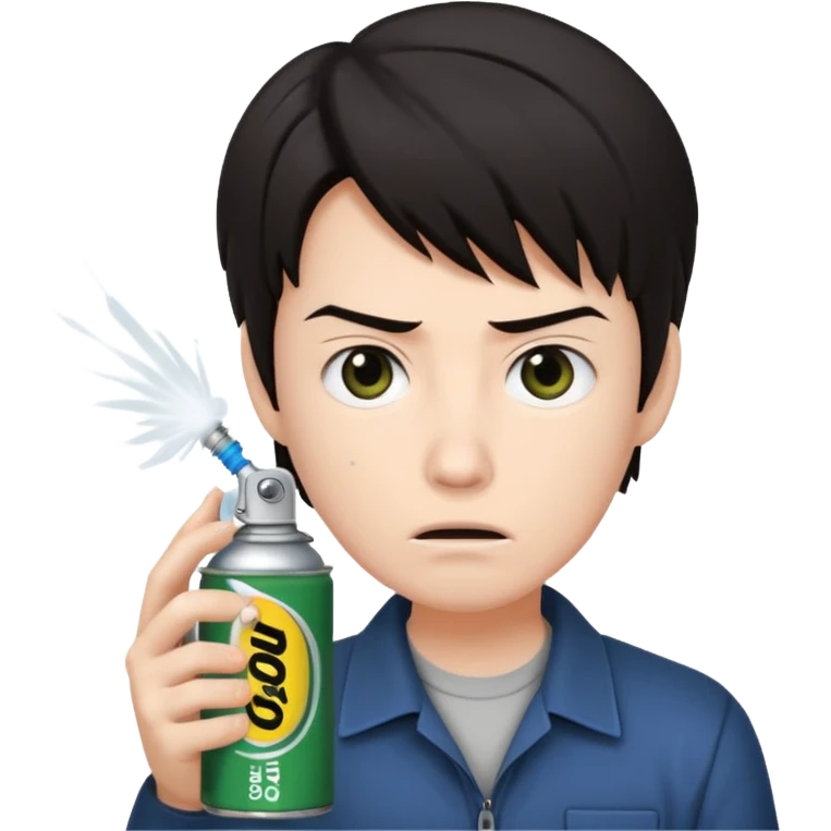 Gojo Satoru using a can of raid bug spray looking disgusted emoji
