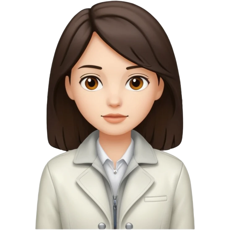 white girl with white jacket and dark brown shoulder-length hair emoji